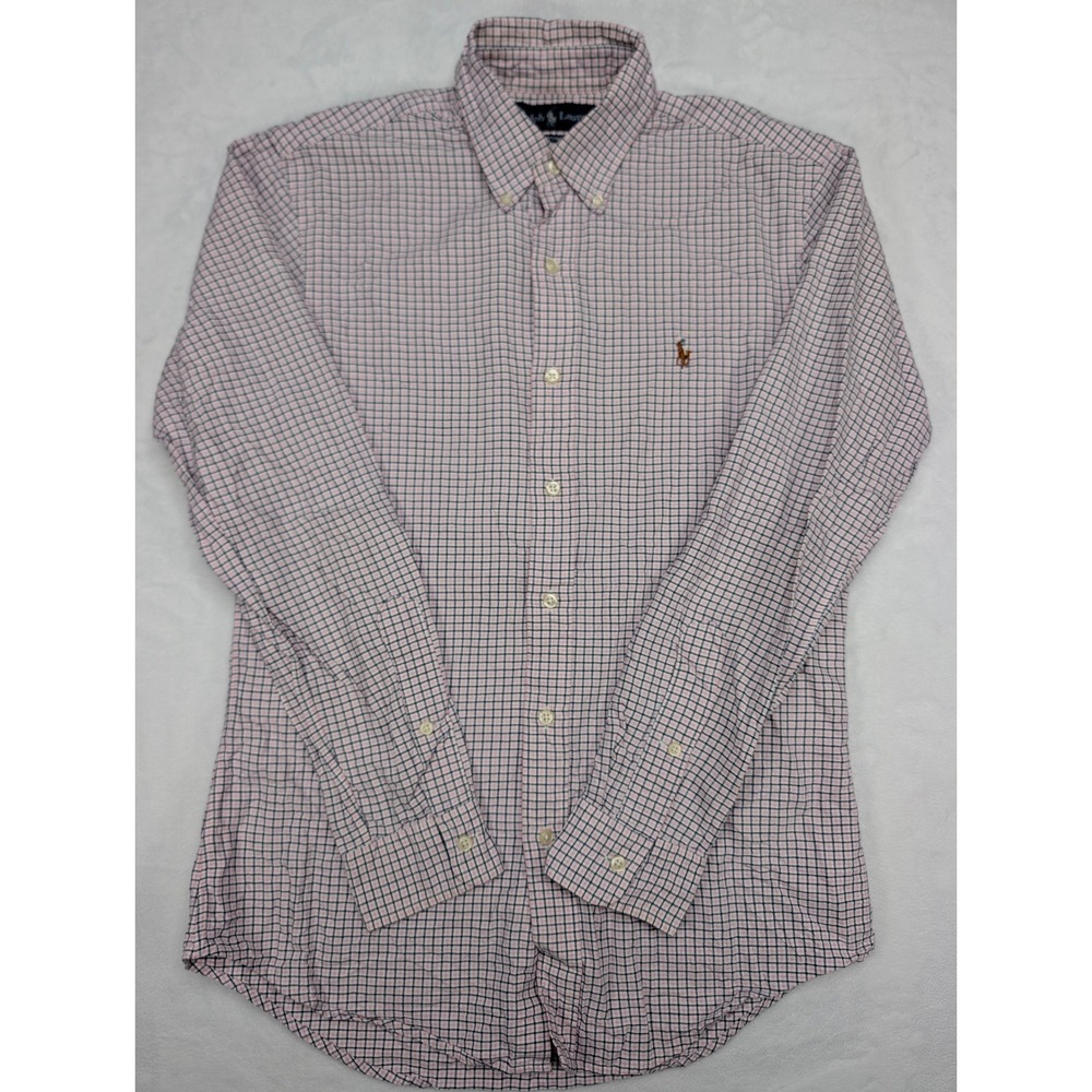 Ralph Lauren Vintage Plaid‎ Button Down Shirt Mens Size S Pink Navy - Picture 2 of 7